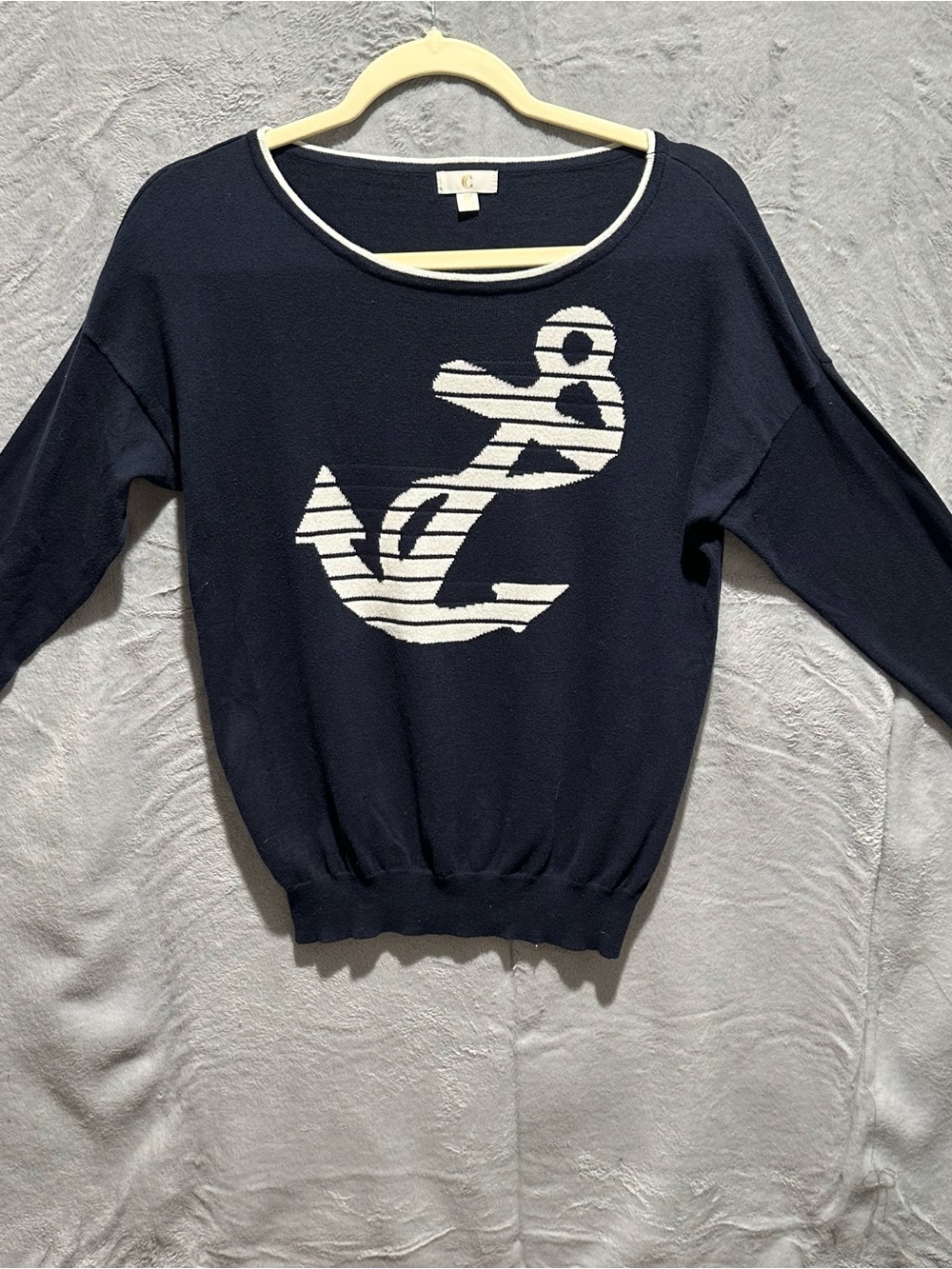C. Wonder Navy Blue Anchor Knit Sweater Size M Nautical Graphic 100% Cotton